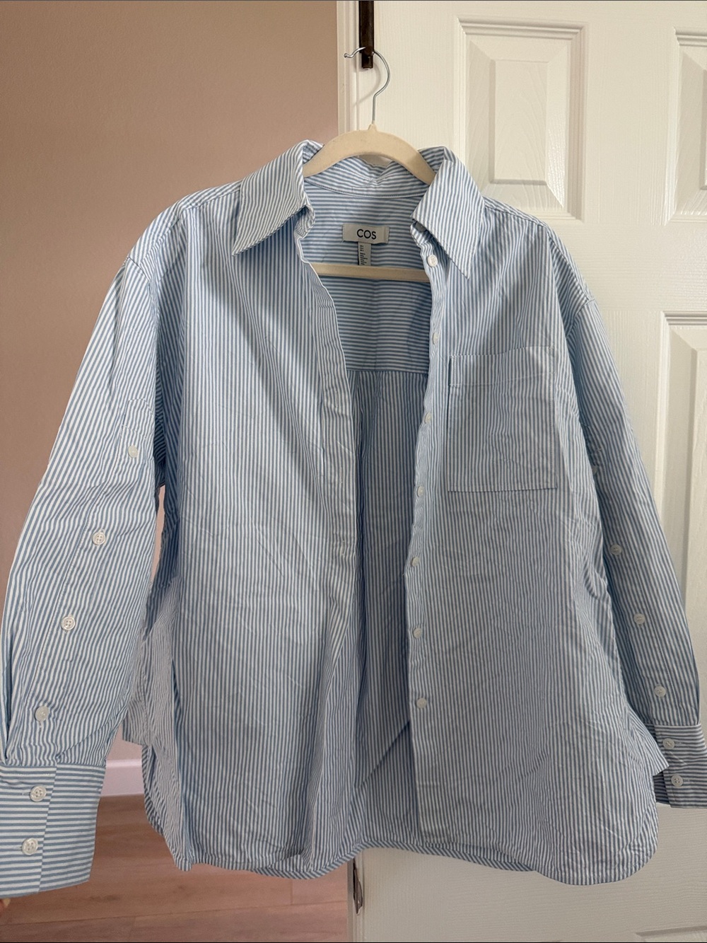COS Light Blue and White Stripe Cotton Button-Down Shirt
